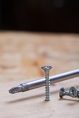 Image showing Phillips head screwdriver and wood screws