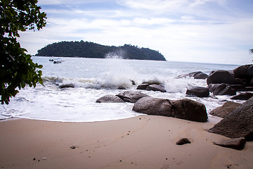 Image showing Beautiful tropical beach with lush vegetation