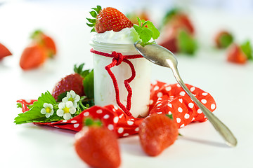 Image showing Fresh strawberries with healthy yogurt