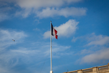 Image showing Flag of France fluttering under a serene blue sky