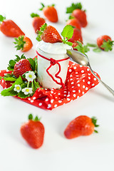 Image showing Fresh strawberries with healthy yogurt