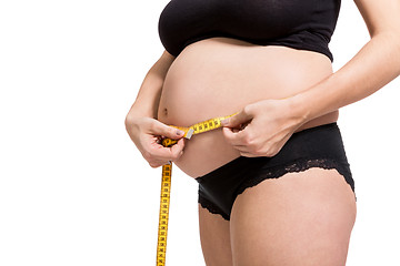 Image showing Pregnant woman measuring her abdomen