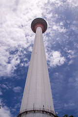 Image showing View looking up a communications tower