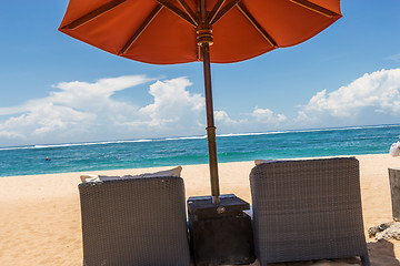 Image showing Beach umbrellas on a beautiful beach in Bali