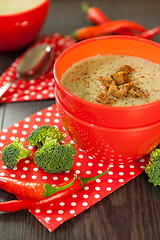 Image showing Bowl of chili pepper and broccoli soup