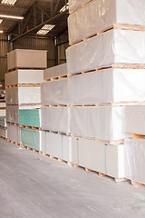 Image showing Cement building blocks stacked on pallets