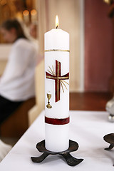 Image showing Burning candle in church