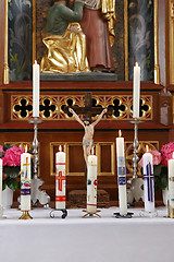 Image showing Burning candles in church