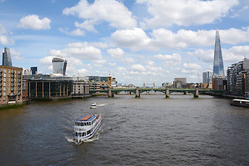 Image showing Boats sail the River Thames in London, England