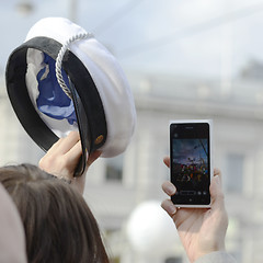 Image showing celebrating Vappu (Walpurgis Night) in the center of Helsinki Ap