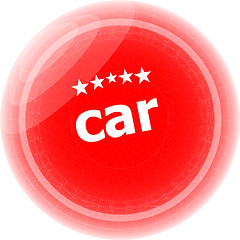 Image showing car word stickers red button, web icon button