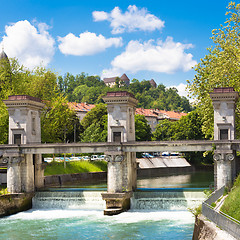 Image showing Sluice on the River Ljubljanica, Ljubljana, Slovenia.