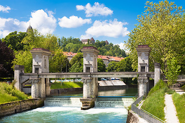 Image showing Sluice on the River Ljubljanica, Ljubljana, Slovenia.