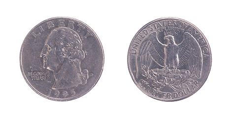 Image showing Twenty five American cents on a white background