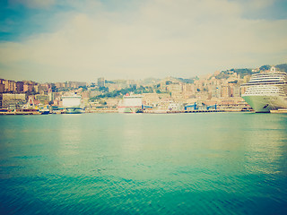 Image showing Retro look View of Genoa Italy from the sea