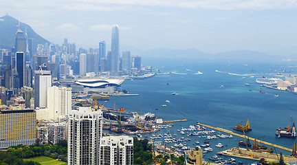 Image showing Aerial view of Hong Kong harbor