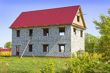 Image showing House from foam concrete blocks in the meadow