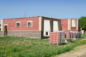 Image showing Walls of the new house of red bricks