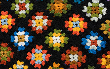 Image showing Retro homemade crochet blanket made from Granny Squares