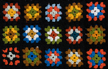 Image showing Retro homemade crochet blanket made from Granny Squares