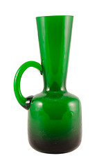 Image showing green glass vase with handle isolated on white 