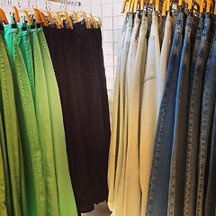 Image showing Jeans for sale in a clothing store