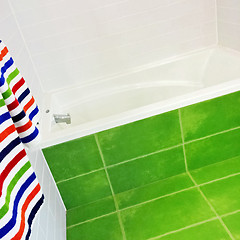 Image showing Bright green and white bathroom