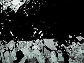 Image showing Pieces of Broken or Shattered glass isolated on black
