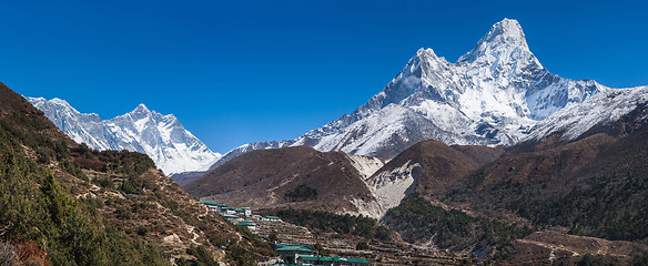 Image showing Panoramic view of Ama Dablam, Everest and Lhotse