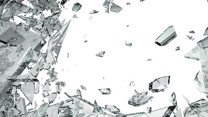 Image showing Pieces of shattered glass isolated on white