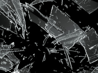 Image showing Many pieces of shattered glass over black