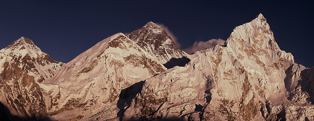 Image showing Everest Summit panoramic view with Lhotse and Nuptse peaks