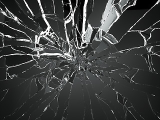 Image showing Destructed or Shattered black glass isolated