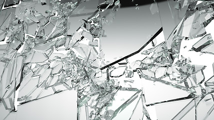 Image showing Sharp Pieces of shattered glass isolated on white