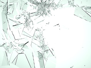 Image showing Pieces of demolished or Shattered glass on white