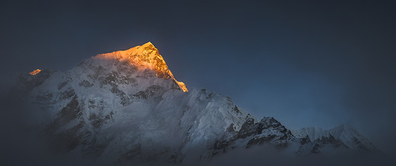 Image showing Himalya summits Everest and Nuptse at sunset