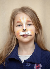 Image showing portrait of little girl with cat painting makeup