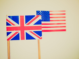 Image showing Retro look British and American flags