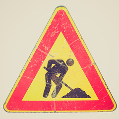 Image showing Retro look Roadworks sign