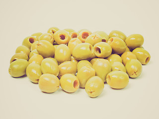 Image showing Retro look Green olives