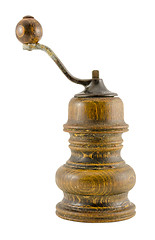 Image showing antique wooden pepper grinder isoalted on white  