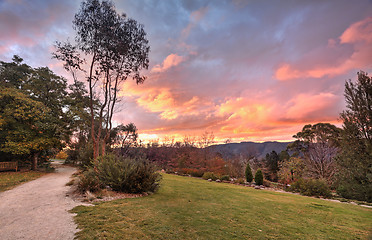 Image showing Autumn sunset Blue Mountains NSW Australia