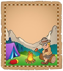 Image showing Parchment with scout by campfire