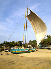 Image showing Sailing ship at the beach