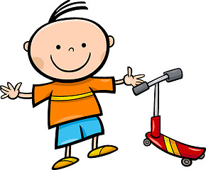Image showing cartoon little boy with scooter