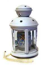 Image showing Light candle in form of a lantern in a maritime style and pearls