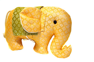 Image showing Toy orange patterned fabric elephant from Thailand