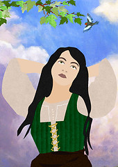 Image showing Girl and a bird 