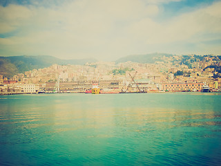 Image showing Retro look View of Genoa Italy from the sea