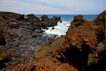 Image showing rock  water  in lanzarote  isle foam  landscape   cloud   